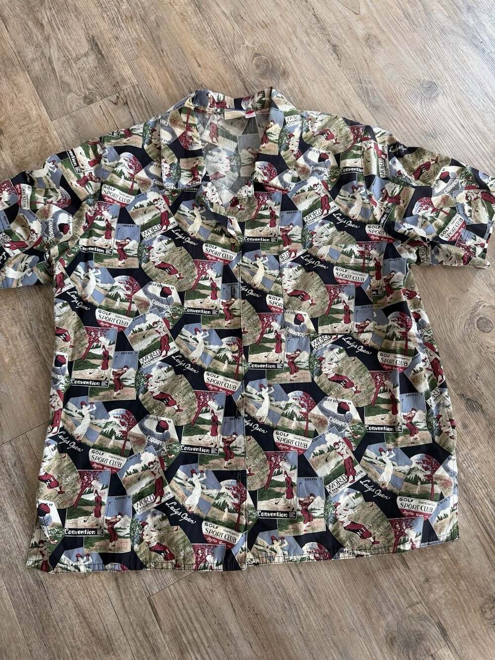 Tail Vintage Golf Print Short Sleeve Button Down Shirt Size M
